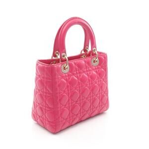 Dior Leather Handbag Cannage Lady Pink
